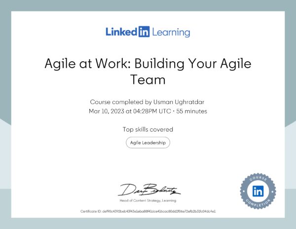 Certificate Of Completion-Agile at Work: Building Your Agile Team
