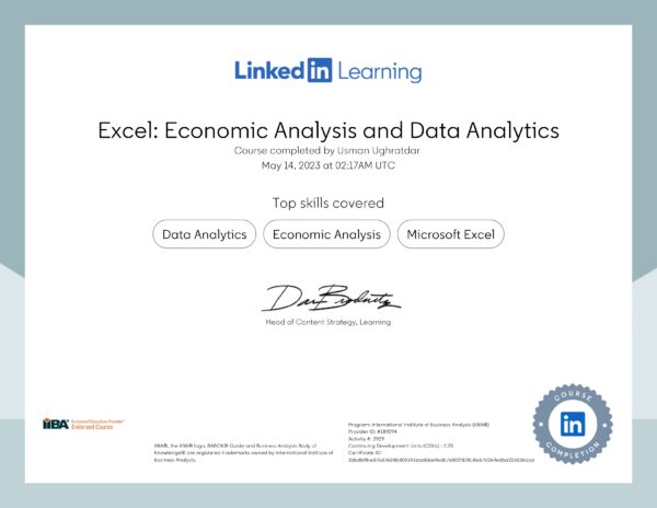 Certificate Of Completion-Excel: Economic Analysis and Data Analytics