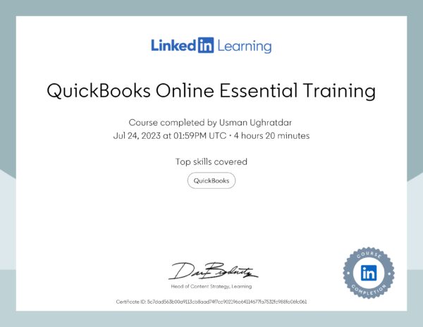 Certificate Of Completion-QuickBooks Online Essential Training